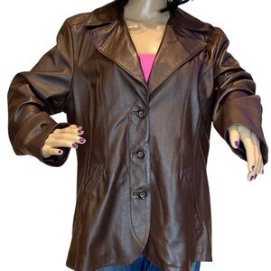 Wilsons Leather Women's Front Button Leather Coat Jacket Dark Brown Size XL VGC